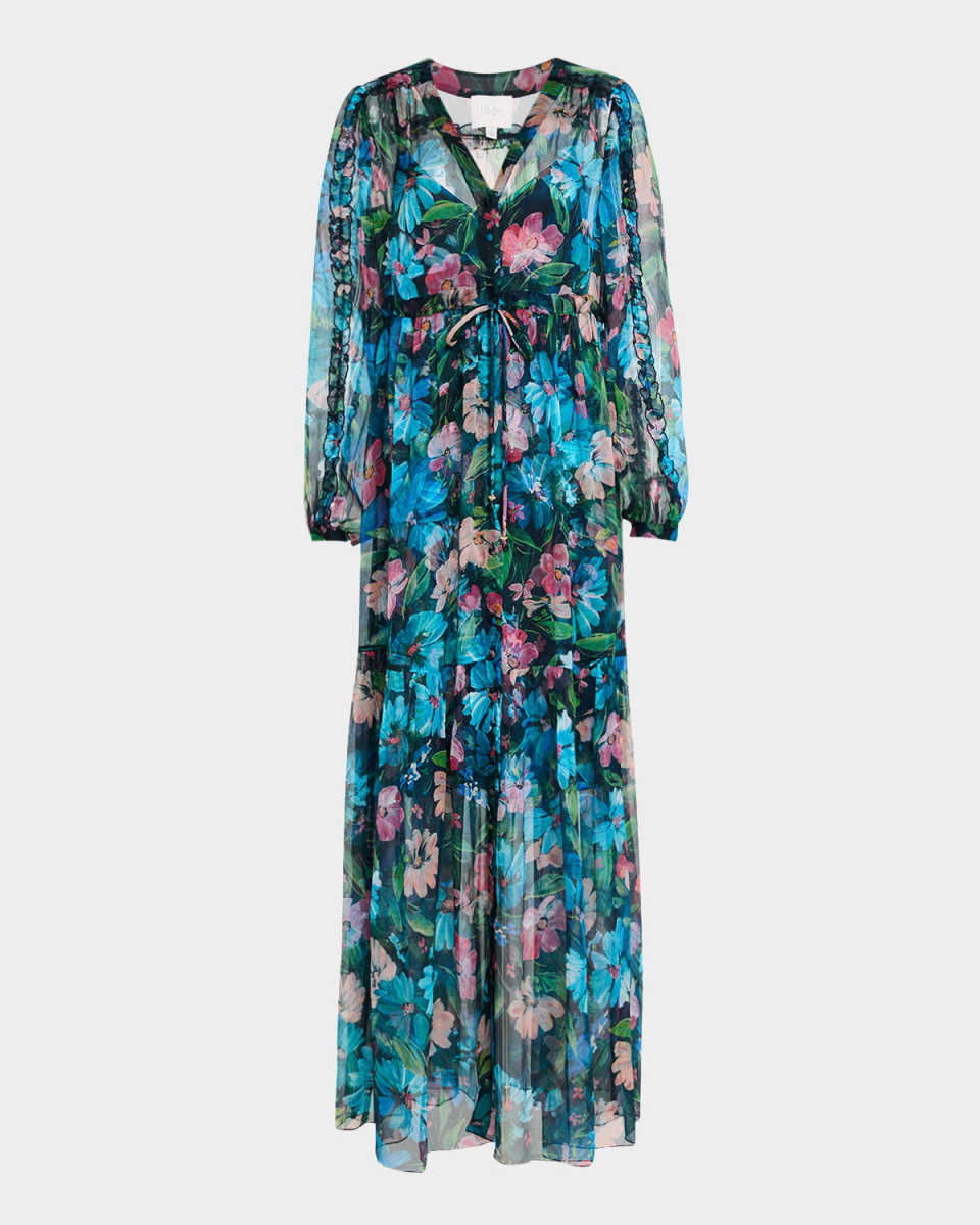 Mabel Floral-Print Silk Chiffon Maxi Dress